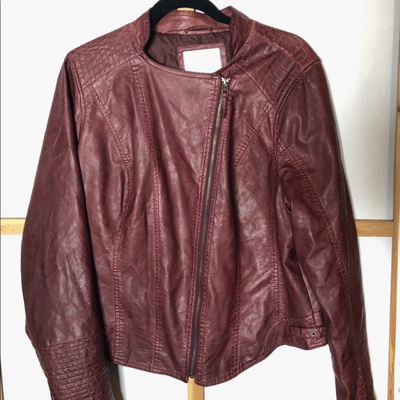 Deep Red Faux Leather Jacket - Picture 3 of 8